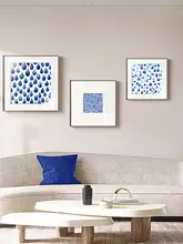 北欧風アートの青いプリント四角形装飾画【アルミニウム合金製・抽象デザイン】