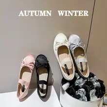 フラットリボンバレエシューズ【女性用・ベージュ・マリージェーン・甘い雰囲気】