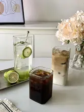 ガラスカップ 家庭用 夏の冷たい飲み物 透明 四角