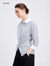 青いストライプの工装シャツ【女性用・カジュアル・フィット】