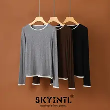 高級天竺タッチのブロックカラーLong Tシャツ【高弾力・ラウンドネック・ニット】（セットアップ対応）