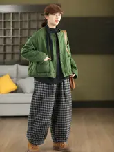 レトロデザインのコットン混合キルティングジャケット【女性用・ポケット付き・厚手・ボタン留め】