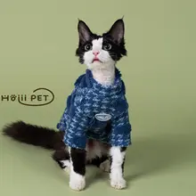 ポンポン模様の暖かいニット猫用ウェア【極上の柔らかさ・秋冬対応】