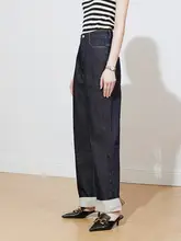 個性的デザイン！深青色デニムパンツ【女性用・長脚効果】