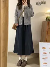 高腰デザインのコットン工装スカート【黒・ヴィンテージスタイル・膝下丈】（セットアップ対応）