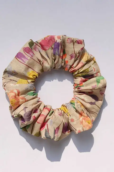 英国製コットンファブリックヘアゴム【春夏用・手作り・花飾り付き】