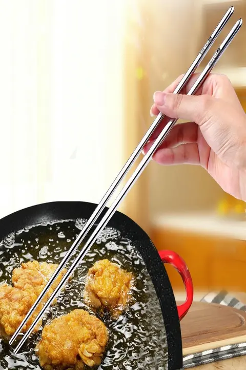 耐熱304ステンレス製ロングチャイニーズ箸【フライ用・キッチン・鍋料理対応】