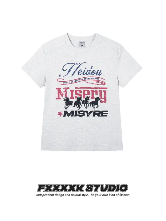 半袖Tシャツ レディース クルーネック 正肩 着痩せ ウォッシュド ポニープリント レタリング ストリート 「FXK」