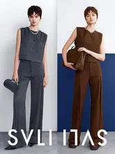 ハイウエストワイドパンツとジャケットベスト【カジュアルシルエット・ラウンドネック】（セットアップ対応）