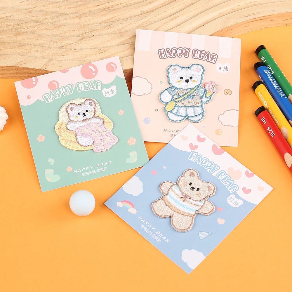 小熊デザイン刺繍付きDIYデコレーションシール：ハンドメイド注意書き印刷の実用性と使い方