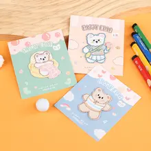 小熊デザイン刺繍付きDIYデコレーションシール【麻布バッグ・手帳カバー・自粘着タイプ】