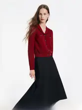 秋季重要なシーンで活躍するレッドドレス【レイヤードスタイル・二点セット】（セットアップ対応）