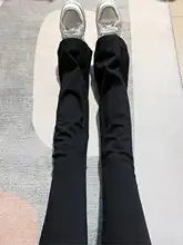 スタイルアップに最適！黒のストレッチデニムフレアパンツ【ハイウエスト・ロングタイプ】