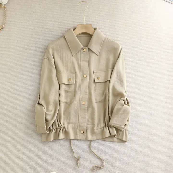 柔らかで肌に優しい短丈ジャケット【秋用・襟付き・ウエストシェイプデザイン】