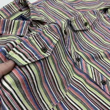 復古風デザインのコットン長袖シャツ【カラフルストライプ・ゆったりシルエット】