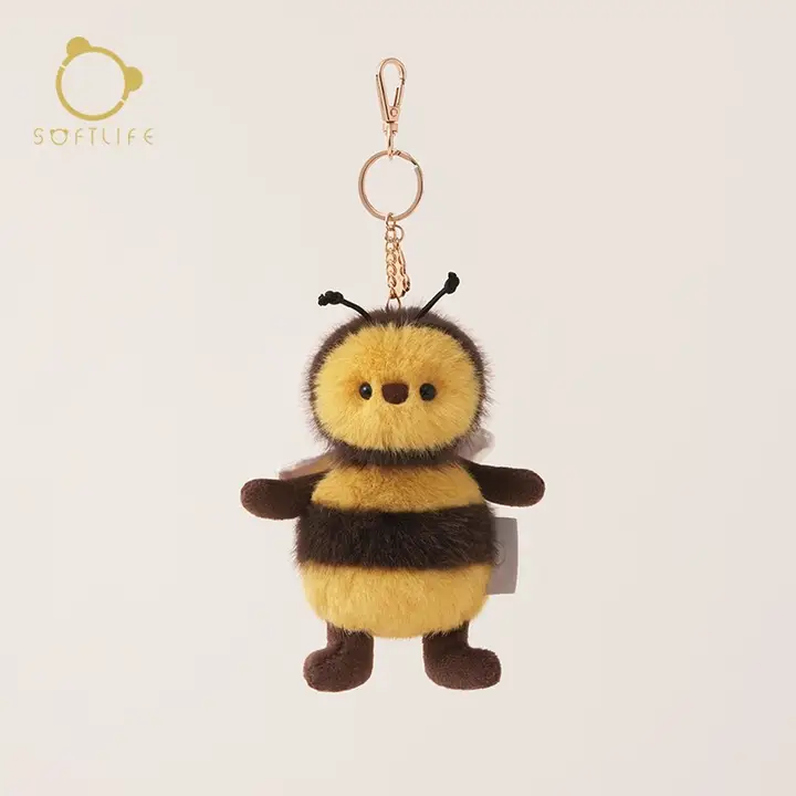 可愛いハチのぬいぐるみキーホルダー【毛利でひも付き・ギフトに最適】