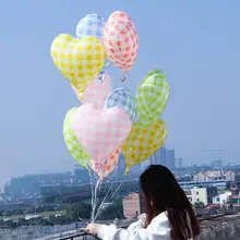 ハート柄のアルミ風船【子供用テーマパーティー装飾・ストライプ・チェック模様】