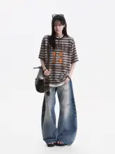 ハーフジップTシャツ ユニセックス 半袖 ストライプ カラーブロック プリント アメカジ ヴィンテージ 夏