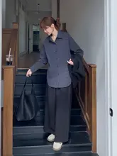 黒ストライプのシャツベストとカジュアルパンツ【春秋・通勤・三点セット】（セットアップ対応）