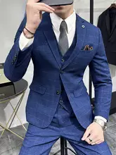 結婚式用 メンズ三点スーツ【英式チェック・秋用・カジュアル正装】（セットアップ対応）