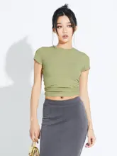 MIRANDA SONG 軽やかで快適な女性用ショートスリーブニットTシャツ【フィット感・夏用】