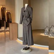 ストライプ柄ジャケットとワイドパンツのセットアップ【春用・通勤・ハイエンドデザイン】（セットアップ対応）