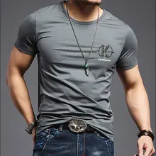 夏用アイスシルク半袖Tシャツ【男性用・スリムフィット・トレンドデザイン】