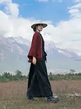 珍珠扣付き 黒い秋用長袖チュニック【通気性のあるコットン・タイトフィット・改良版・西式藏装】