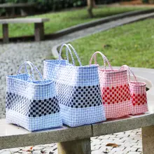 KENS エコ編みショッピングバスケット【プラスチック製・手提げ・収納袋・ランドリーバスケット】