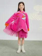 桃色フリース素材の新中式ドレス【女児用・冬用・厚手・お祝い服】