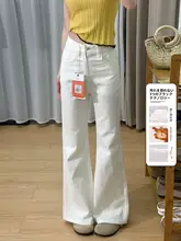 高腰デザインのホワイトブーツカットデニムパンツ【女性用・極上の柔らかさ・失敗しないスタイルアップ・シンプル】