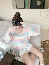 バイカラーストライプのゆったりニットカーディガン【夏用・女性・体型カバー】（セットアップ対応）