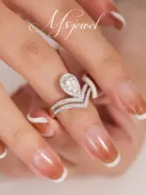 モザン石一カラの二重婚約指輪【水滴デザイン・925純銀・18kプラチナ仕上げ・豪華な王冠風】