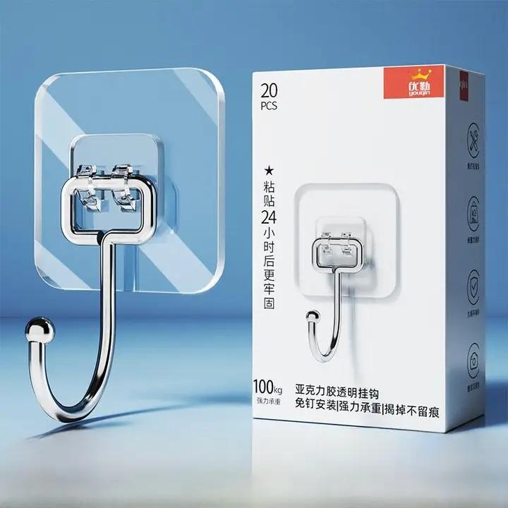 優質 透明壁掛けフック【強力粘着・穴あけ不要・無痕・耐荷重設計】