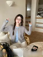 韓国風デザインのカーディガン【ニット・春秋用・軽量・おしゃれ】（セットアップ対応）
