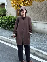 カフェブラウンのゆったり中長款トレンチコート【レディース・秋用・長袖・カジュアル】