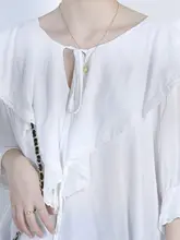 フィルダン リボン付きVネックプリンセススリーブ長袖トップス【大きいサイズ・ルーズフィット】