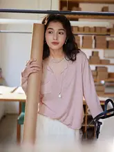 春季用 Vネック長袖ニット【羊毛・麻混合・女性用】