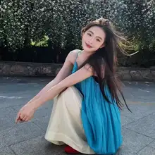 フランス風ヴィンテージデザインの感漂う海塩ブルーキャミソール＆ワイドパンツ（セットアップ対応）