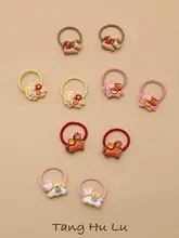 赤い馬デザインのヘアゴム【子供用・傷まない素材・新年用】
