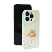 可愛らしい手描き猫デザインの2in1スマホケース【寝具スタイル・iPhone対応】（セットアップ対応）
