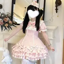 黒とピンクのストライプの千層ロリータケーキスカート【可愛いプリンセスデザイン・短袖・春夏用】