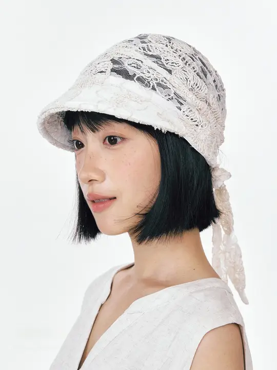 キャップ レディース 透かし刺繍 レースリボン 通気性 春夏 おしゃれ スカーフ付き