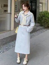 レースショール付きデニムワンピース【フランス風・ロング丈・美ラインシルエット】
