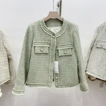 浅緑色のツイード調ジャケット【春秋用・上品デザイン・女性用】