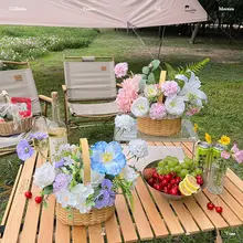造花 編み込みバスケット テーブルフラワー インテリア デコレーション アウトドア キャンプ ピクニック 部屋撮り インスタ映え