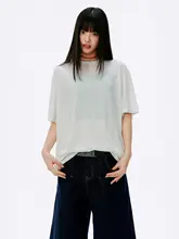 白色微透罩衫【女性用・短袖・緩やかなフィット・ニット素材】