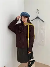 粗い針編みのフード付きセーター【秋冬用・保温・女性用】