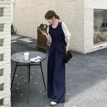 深い紺色のバイカラー風ルーズパンツ【カジュアル・春用・雰囲気のあるデザイン】（セットアップ対応）