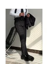 ネイビー＆黒ストライプ ハイウエストパンツ【ビジネスカジュアル・アイロン不要・通勤用】